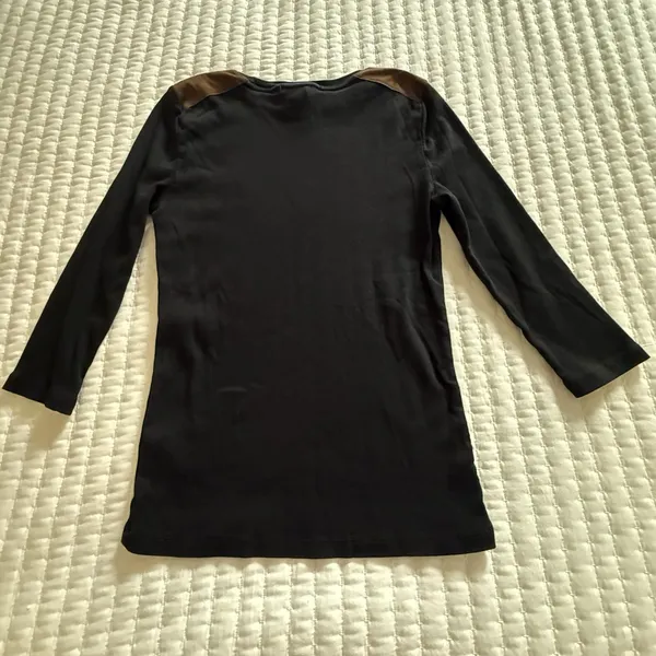 LAUREN Ralph Lauren 3/4 Sleeve Ribbed T Shirt Medium M Black Brown Patches - Image 9