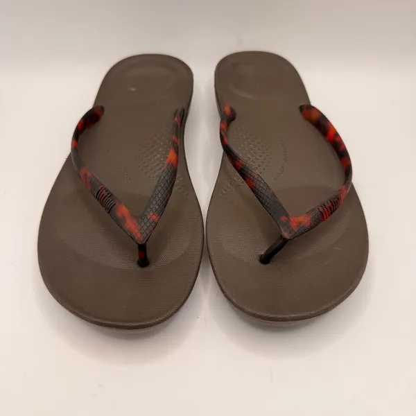 FitFlop iQushion Tortoiseshell Flip Flops Chocolate Brown Turtle Womens 7 NEW - Image 3