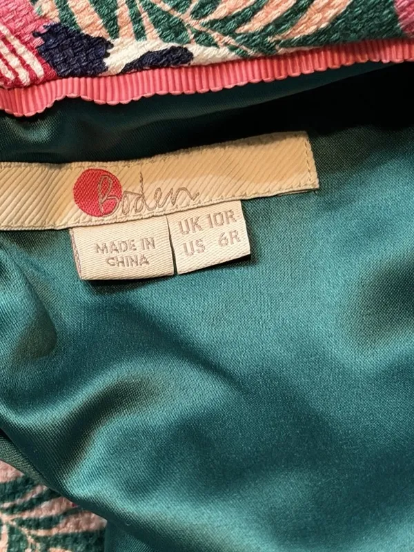 Boden Martha Dress Green Tropical Bird Print Sleeveless Roll Collar Pockets 6R - Image 4