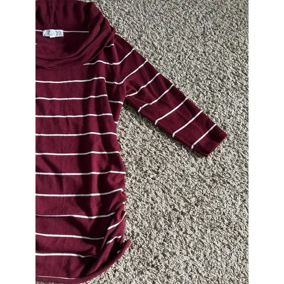 Pink Rose Cowl Neck‎ Quater Sleeve ruched Maroon/white strip sweater size large - Image 4
