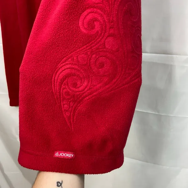 Jockey women's red soft fleece pull on drawstring wide leg paisley pants lounge‎ - Image 3