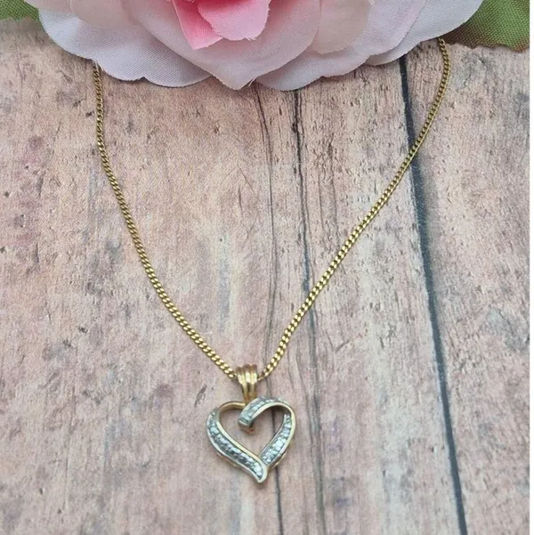 Cute 18" Curb Chain Dainty Two Tone Heart Pendant Necklace Valentine Sweetheart - Image 2