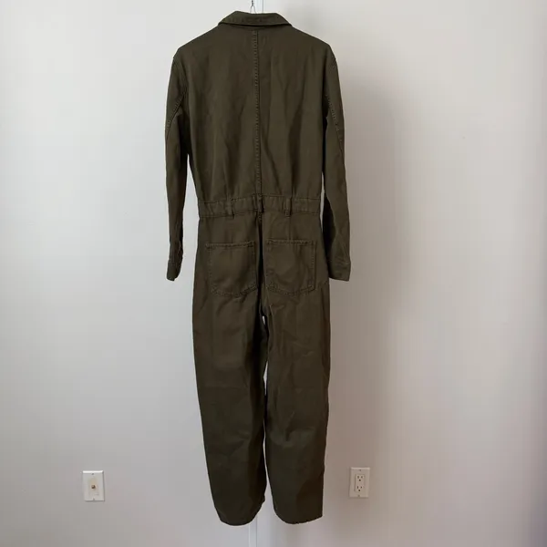 Mango MNG sz S Olive Green‎ Denim Utility Jumpsuit Long Sleeve Boilersuit Boho - Image 5