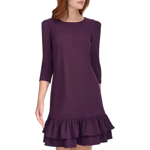 Tommy Hilfiger Womens 3/4 Sleeve Ruffled Hem Dress A3IC15MD Aubergine Purple 10 - Image 6