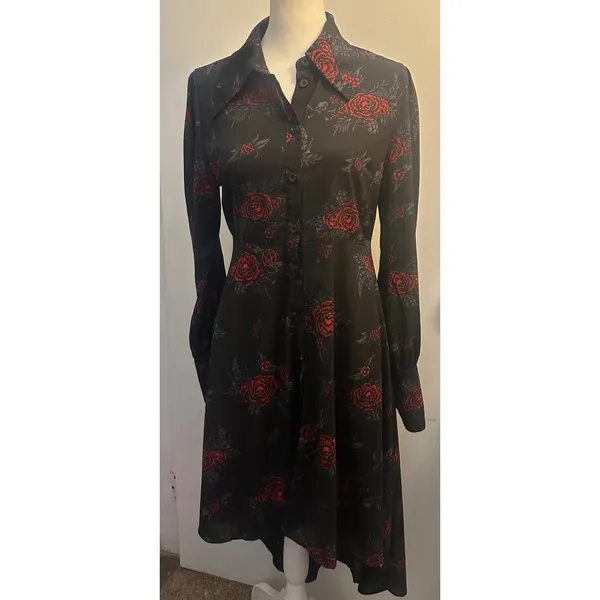 KILLSTAR Pandora Dress M Red Rose Skull Pentagram Gothic High Low Shirt Dress - Image 2
