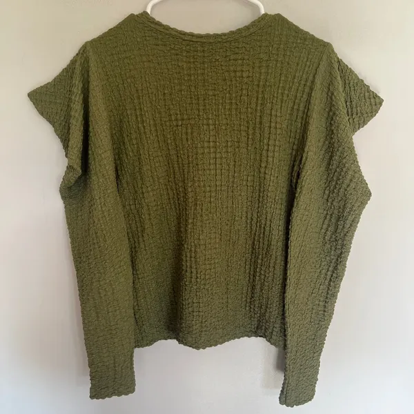 Zara Olive Green Textured Popcorn Knit Ruffle‎ Puff Shoulder Top Womens Medium - Image 8