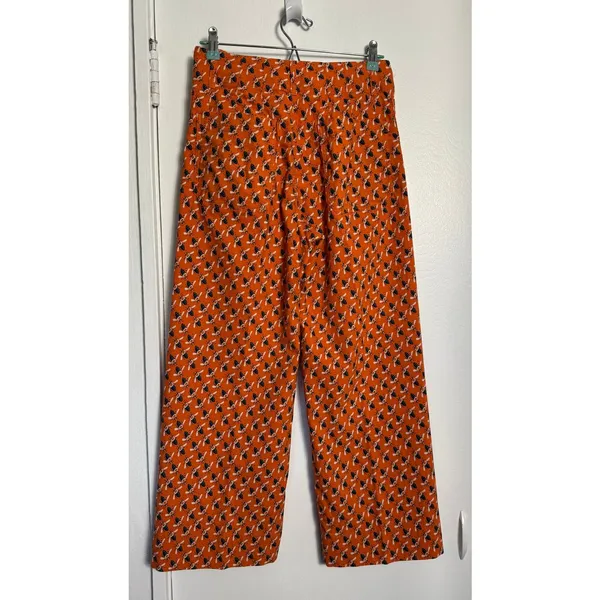 Sarah Gordon x Maeve The Colette Wide-Leg Crop Pants Orange Bee Print Size 4 - Image 4