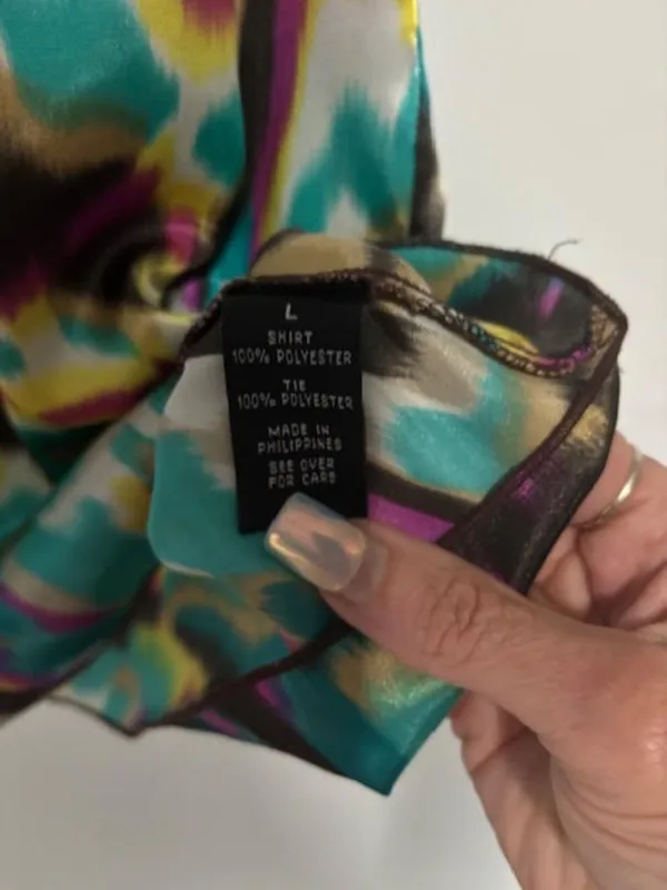 A. Byer Abstract Multicolored Print Satin Halter Top Tie Shoulder NWOT Size L - Image 8