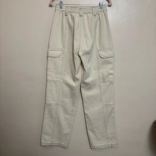 PacSun Women's‎ Elastic Waist Cargo Pants Utility Pockets Beige Size Small - Image 5