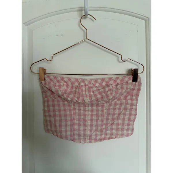 Free People Tube Top Women Small Pink Gingham Corset Strapless Smocked OB1732606 - Image 2
