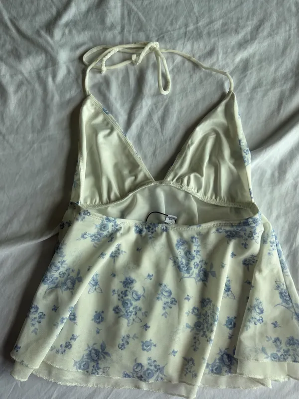 white and blue floral halter tank top - Image 2