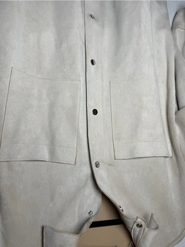 Zara Faux Suede Shacket Womens Small Beige Oversized Snap Front Shirt Jacket - Image 6