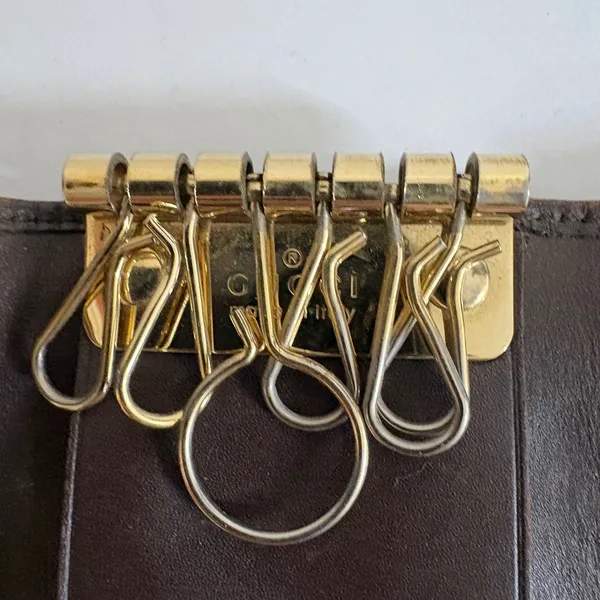 Gucci Vintage Web Stripe 6 Hook Key Case Brown Leather Made In‎ Italy - Image 5