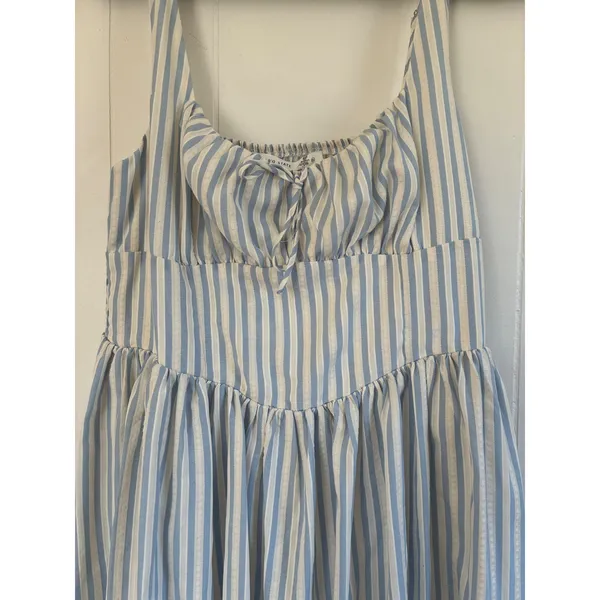 NWT Altar'd State Blue Ivory Striped Midi Dress XL Smocked Milkmaid‎ Cottageore - Image 5