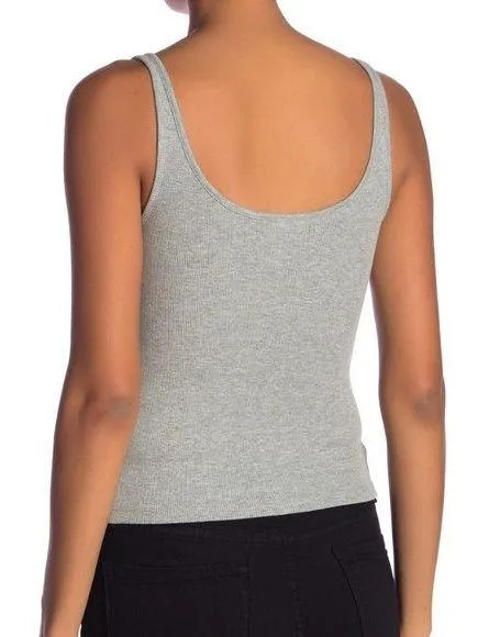 Abound New Cropped Henley Tank Top Scoop Neck Ribbed Heather Grey - Image 2
