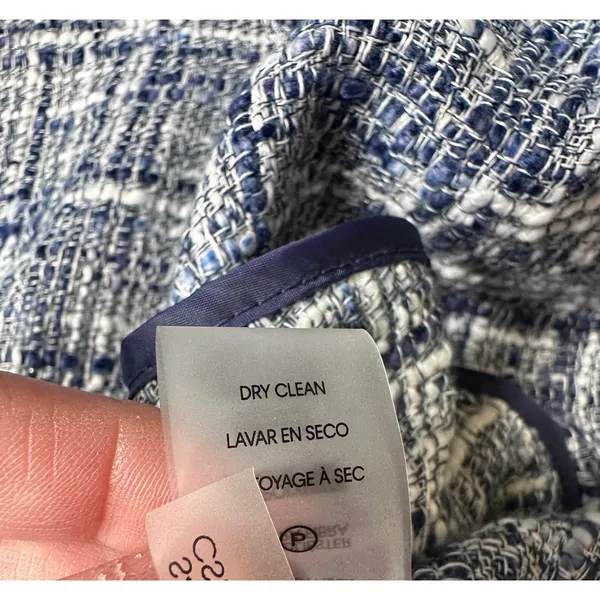 Calvin Klein Womens Blue White Tweed Fringe Open Front Jacket Size 2 Old money - Image 6