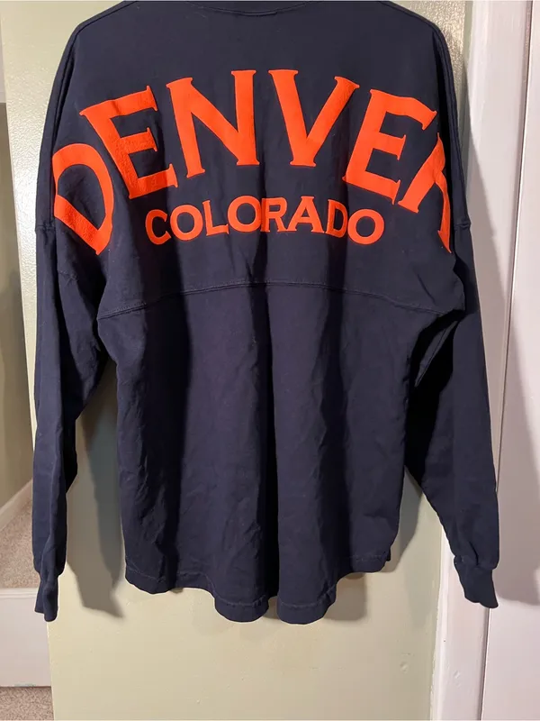 Spirit Jersey Unisex Size Medium Long Sleeve T-Shirt Navy Blue Orange Denver CO - Image 8