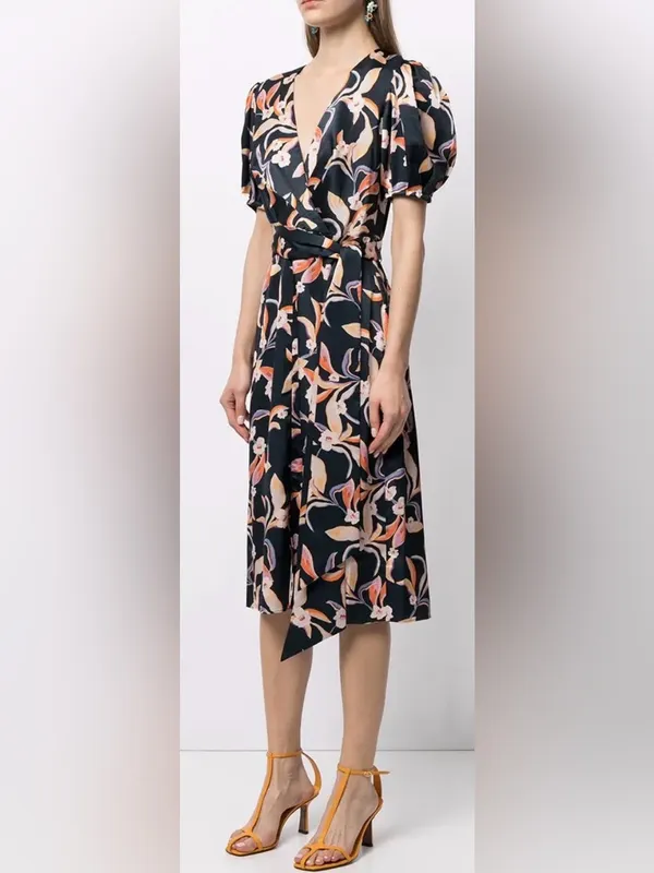 SACHIN & BABI Casey Navy Floral-Print Flared Dress Midi Puff Sleeves ASO Sz 4 - Image 10