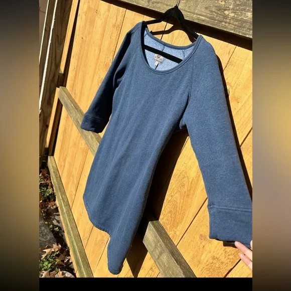 UGG Scoop Neck Mini Blue Fleece Dress Size Medium Warm 3/4‎ Sleeve Winter Fall - Image 3