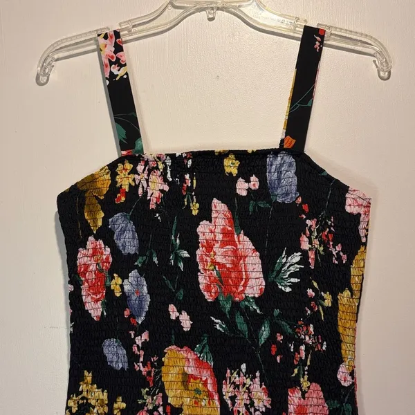 Pretty Garden Black + Colorful Floral Smocked Ruffle Hem Maxi Dress Size M - Image 4