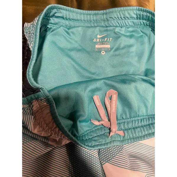 Nike Dri-FIT Running Shorts Women’s Medium Aqua White Geometric Athletic - Image 5