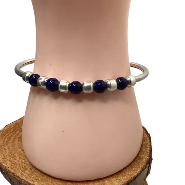 Silpada Sterling Silver and Blue Sodalite beaded flexible cuff bracelet. - Image 2