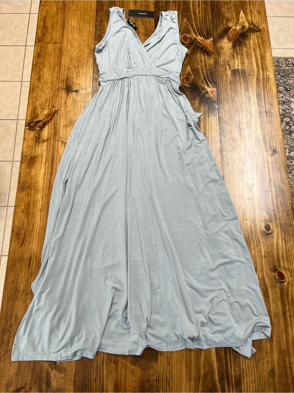 Lulus Dusty Mint V-neck Tie Waist Jersey Maxi Dress Size Small NWT - Image 8