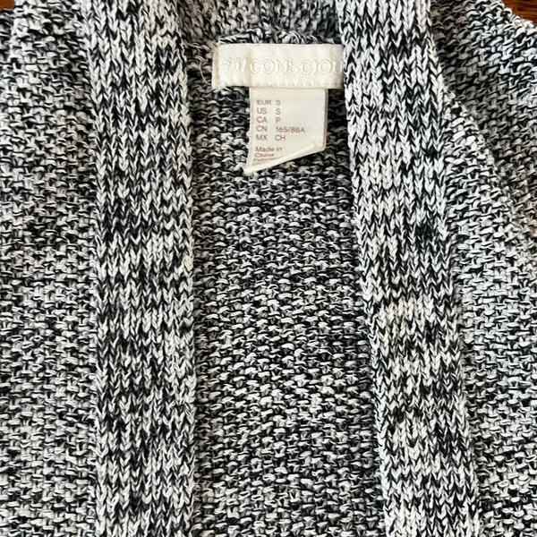 H&M Conscious Marled Black and White Knit Open Front Cardigan | S - Image 3