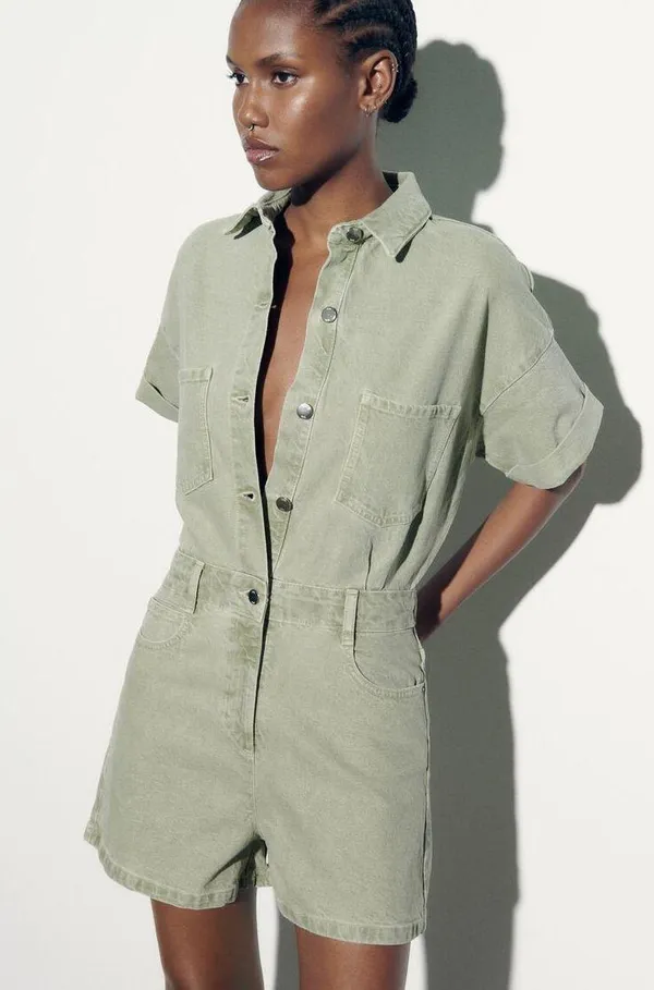 romper jumpsuit denim jeans olive green - Image 3