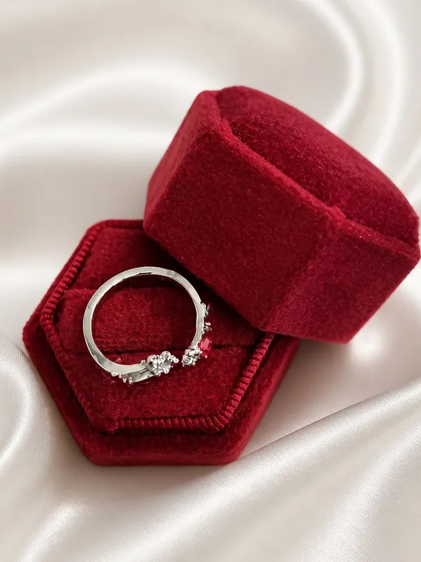 Stainless Steel Silver & Red Goth Style Embellished Ring Size 7 - Image 3
