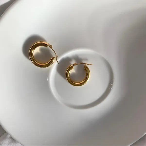 Gold Hoop Round 23mm Earrings - Image 5