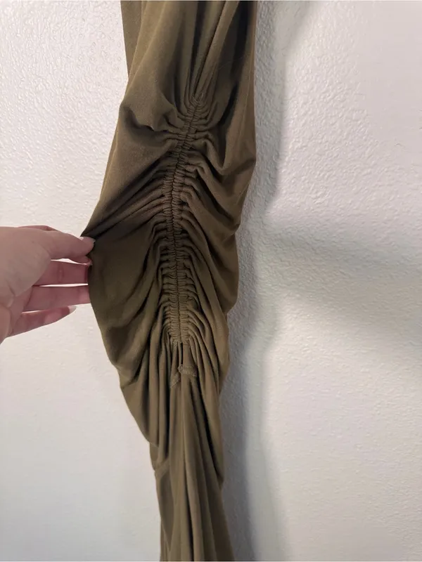 Daily Practice Olive Green Ruched Asymmetrical Midi Dress Womens XXS Casual - Image 12