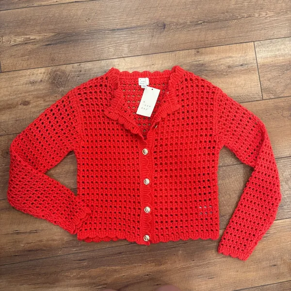 NEW A New Day Women's Crochet Button-Front Cardigan A New Day Red Size Small - Image 4