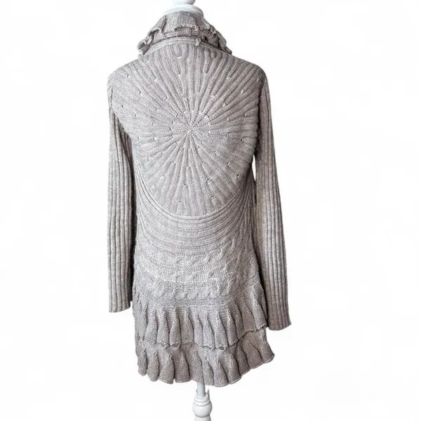 Wool Knit Ruffle Cardigan Gray Size M - Image 3