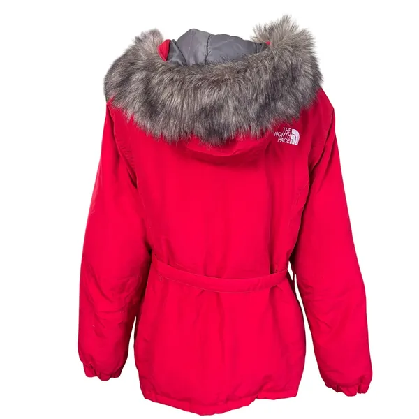 The North Face VTG y2k 800 Fill Down Snorkel Parka Sz XL?Red Faux Fur Belt - Image 4