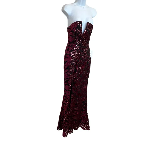 Dress the Population Black Sequin Gown XS Bustier Strapless Velvet Designer $400 - Image 10