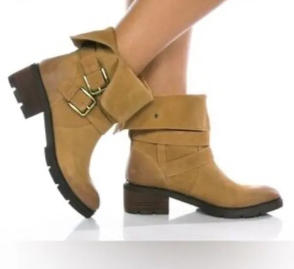 Donald Pliner Saraya Suede Boots Motorcycle Tan Sz 10 preppy Outdoor Combat - Image 9