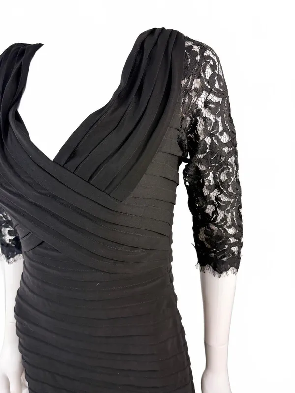 NWTs Xscape Black Evening Gown with Lace Sleeves and Pleated Bodice - Image 2