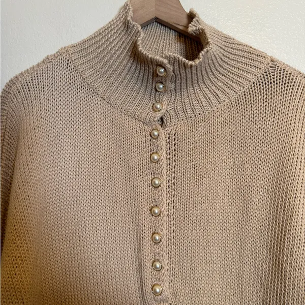 POL Pearl Detail Oversized Chunky Knit Turtleneck Long‎ Sleeve Sweater - Image 3