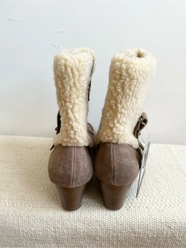 Eddie Bauer Womens Faux Fur Cuff Leather Wedge Boots Size 6.5 Tara Choc - Image 6