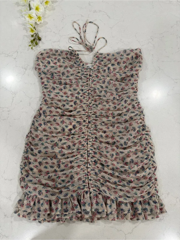 Zara Pale Floral Halter Ruched Mini Dress - Image 5