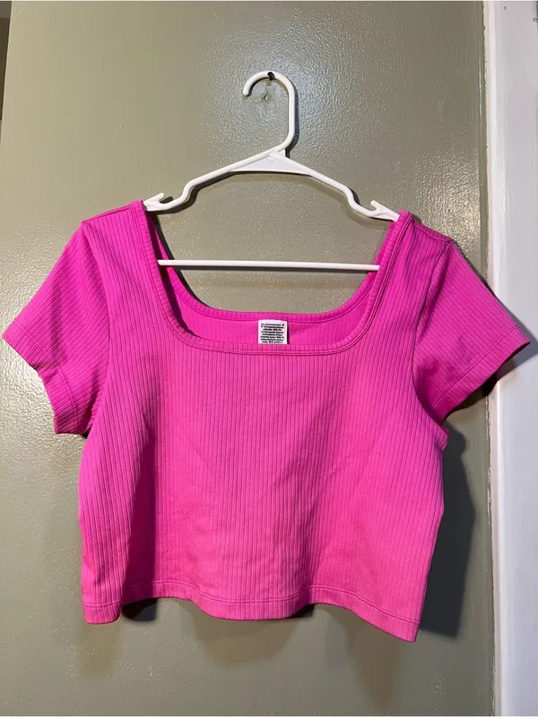 Victoria's Secret PINK Women's Sz XL Seamless Rib Short-Sleeve Crop Top Hot Pink - Image 3
