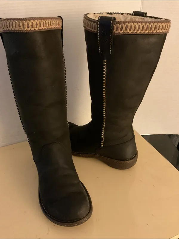 UGG women black brown leather tall Swell boots US 9 - Image 2