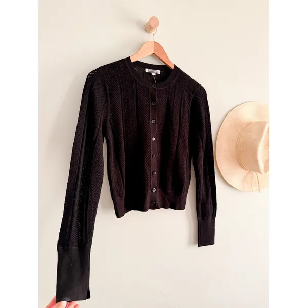 Madewell | NWT Signature Knit Pointelle Cardigan Black Cropped Sweater | Sz L - Image 3
