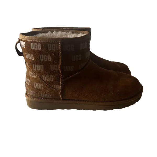 UGG Chestnut Suede Ankle Boots Women size 10 logo print - Image 3