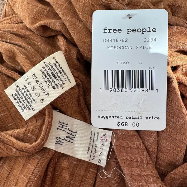 Free People East Coast Wrap Top Moroccan Spice Ribbed Knit Tie Waist NWT L - Image 9