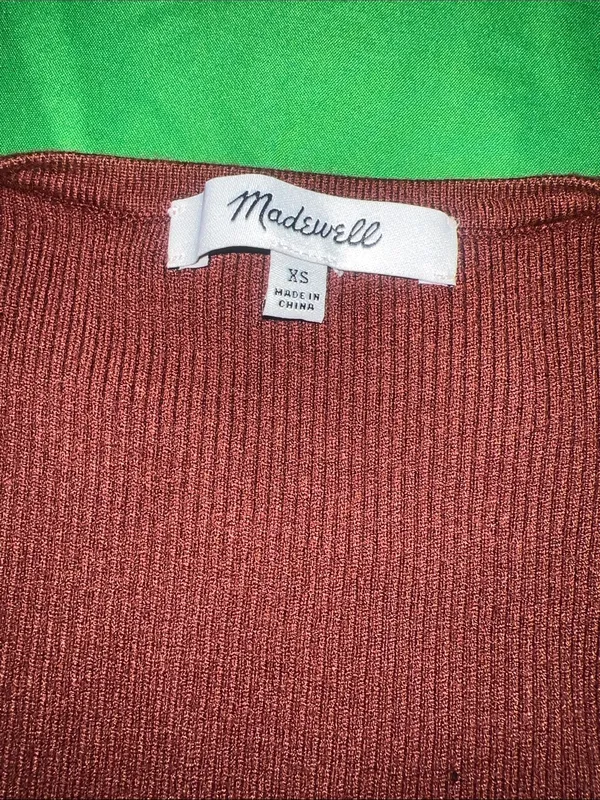 Madewell Brown Ribbed Scoop-Neck Long Sleeve Sweater size XS - Image 5