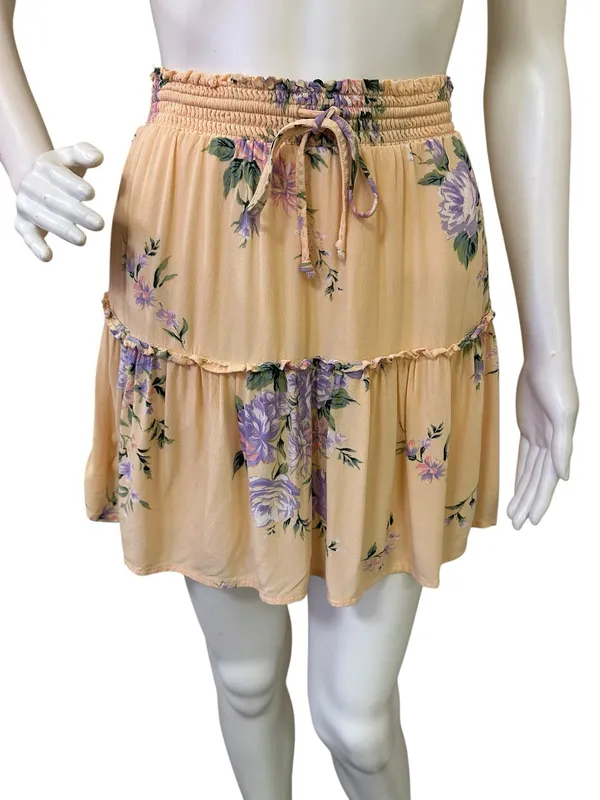 American Eagle Women's Peach Floral Tiered Skirt - Image 2