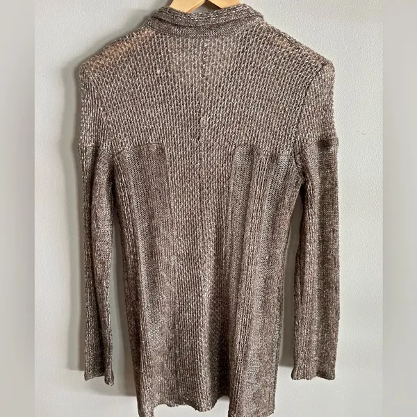 Vintage Brown Open Knit Cardigan Boho Cottagecore Crochet S - Image 9
