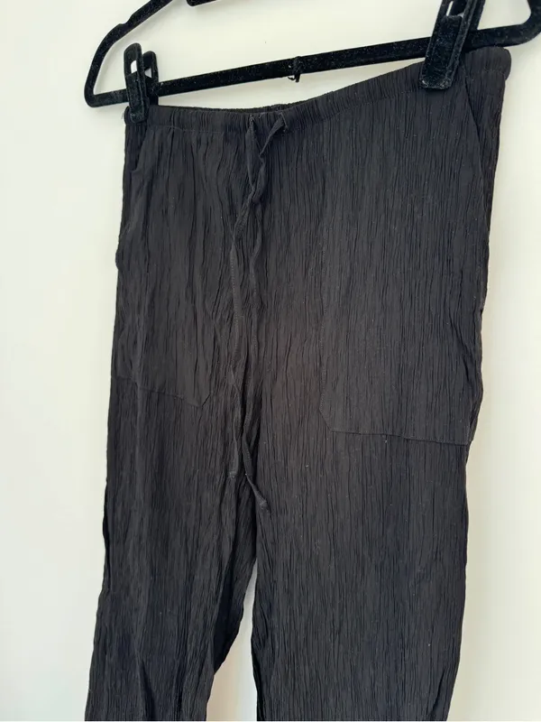 Zara Black Drawstring Crinkle Pants - Image 2